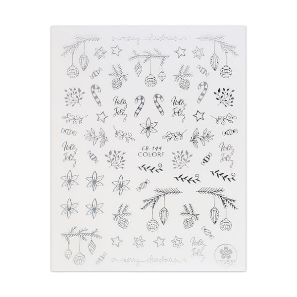 Christmas Sticker - Silver Baubles & Poinsettia